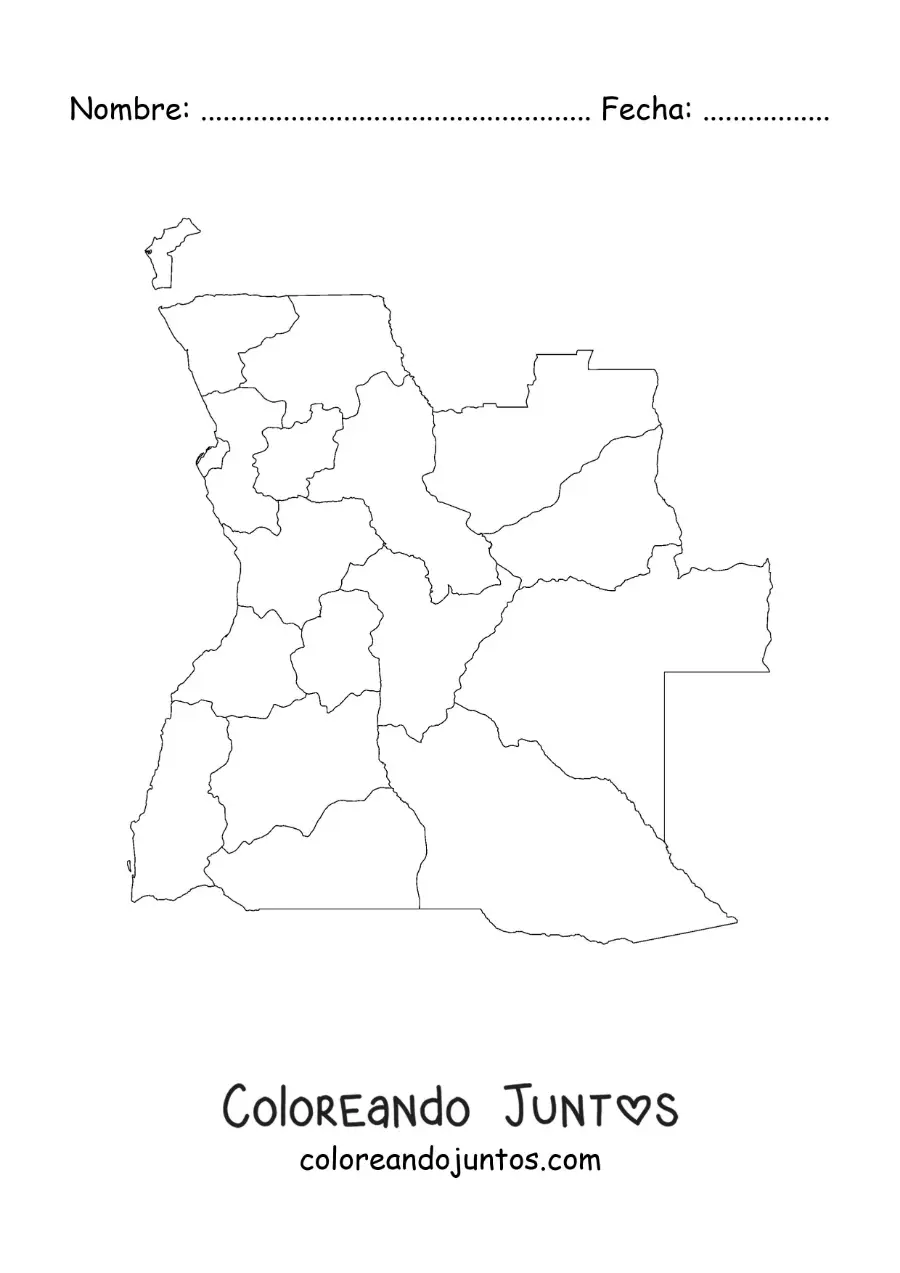 Imagen para colorear de mapa político de Angola