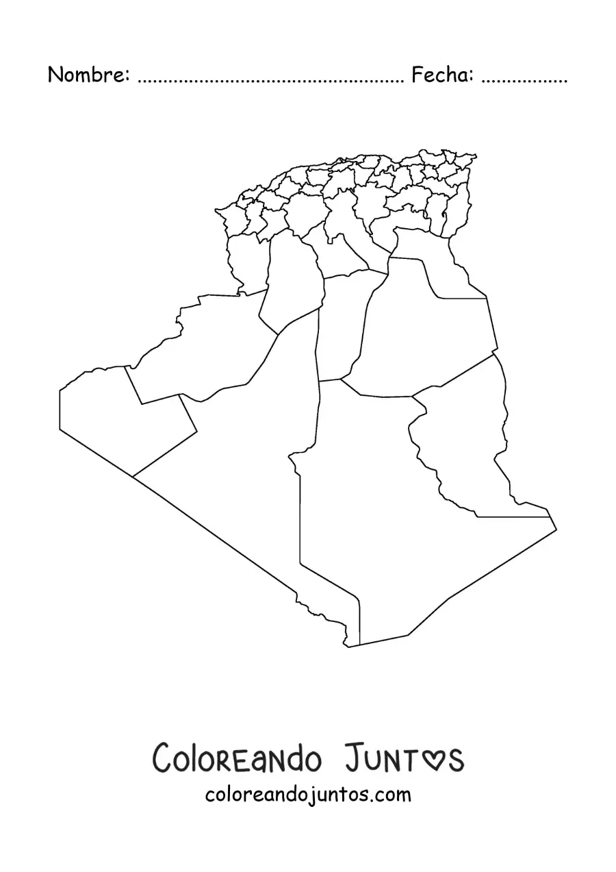 Imagen para colorear de mapa político de Argelia