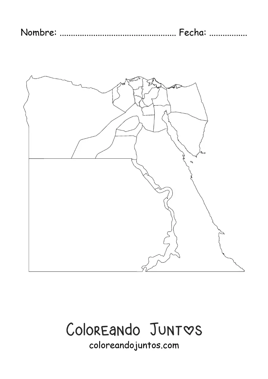Imagen para colorear de mapa político de Egipto