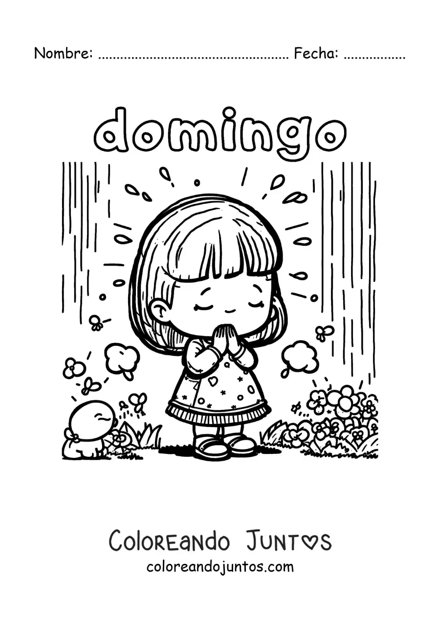 Imagen para colorear del día domingo con una niña rezando
