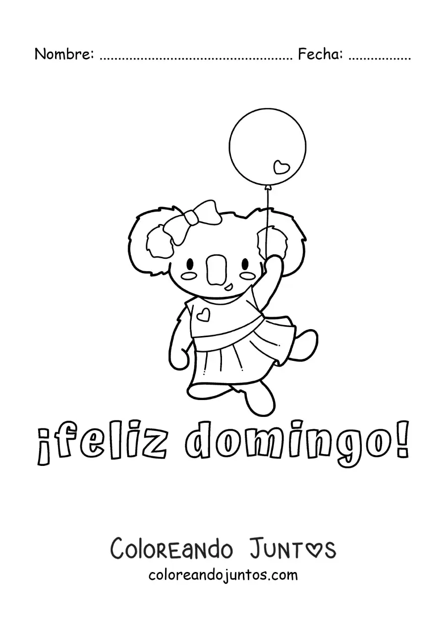 Imagen para colorear de feliz domingo con un koala animado