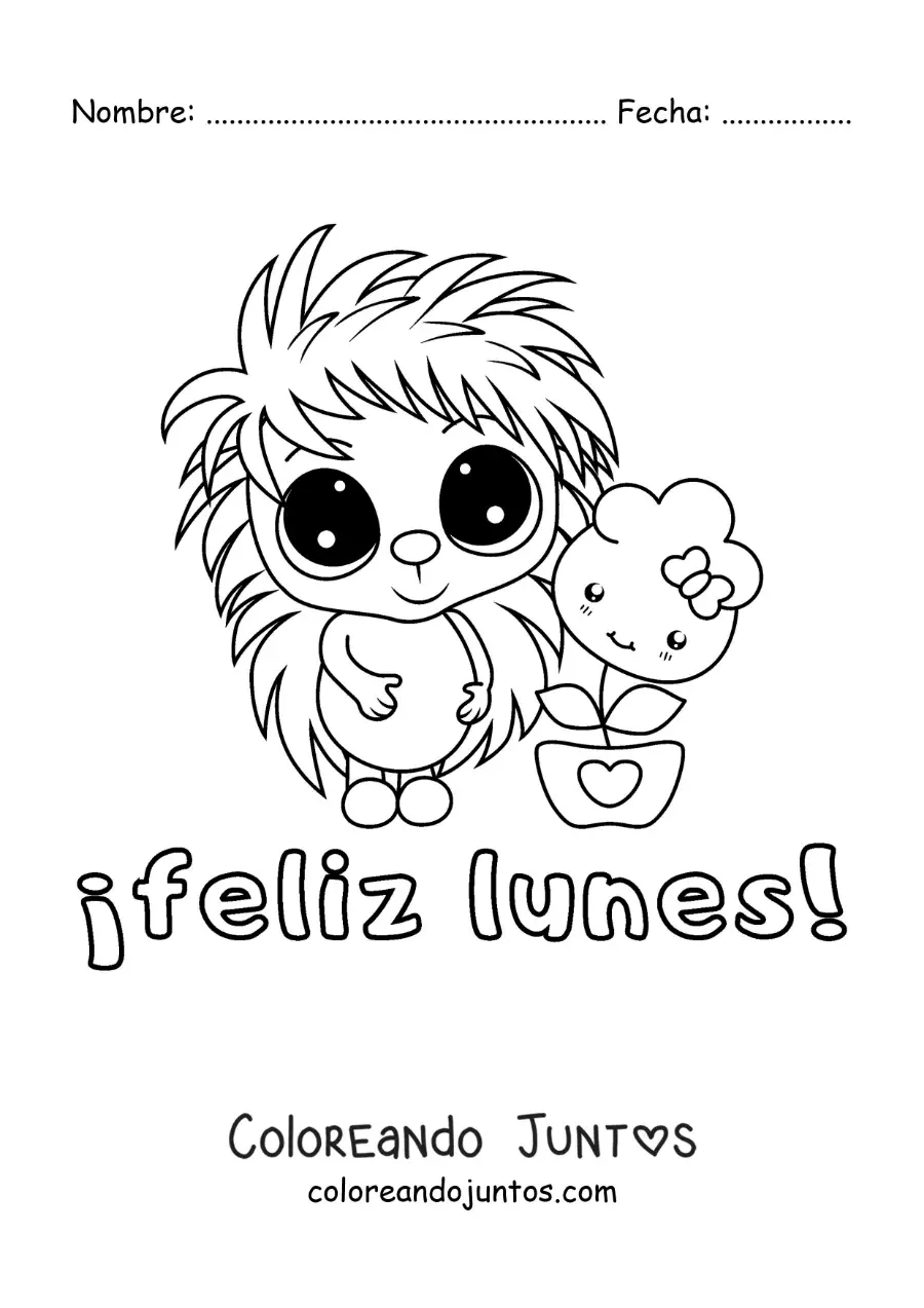 Imagen para colorear de feliz lunes con un puercoespín tierno animado