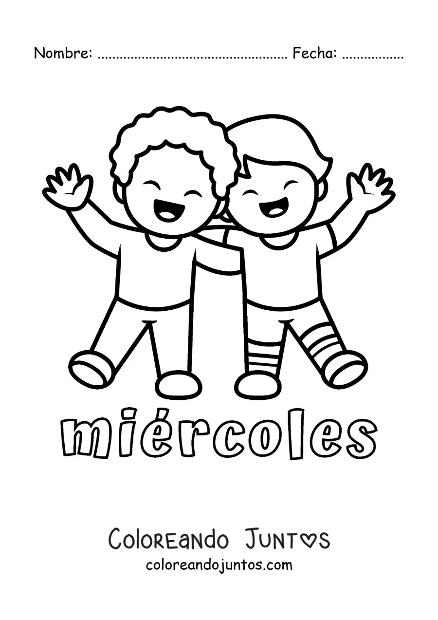 Imagen para colorear del día miércoles con dos amigos abrazados