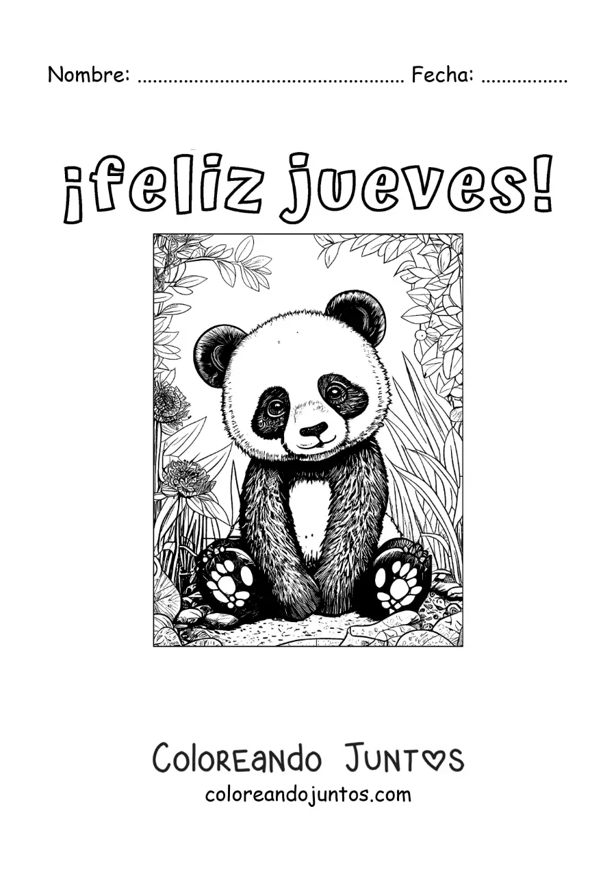 Imagen para colorear de feliz jueves con un panda kawaii