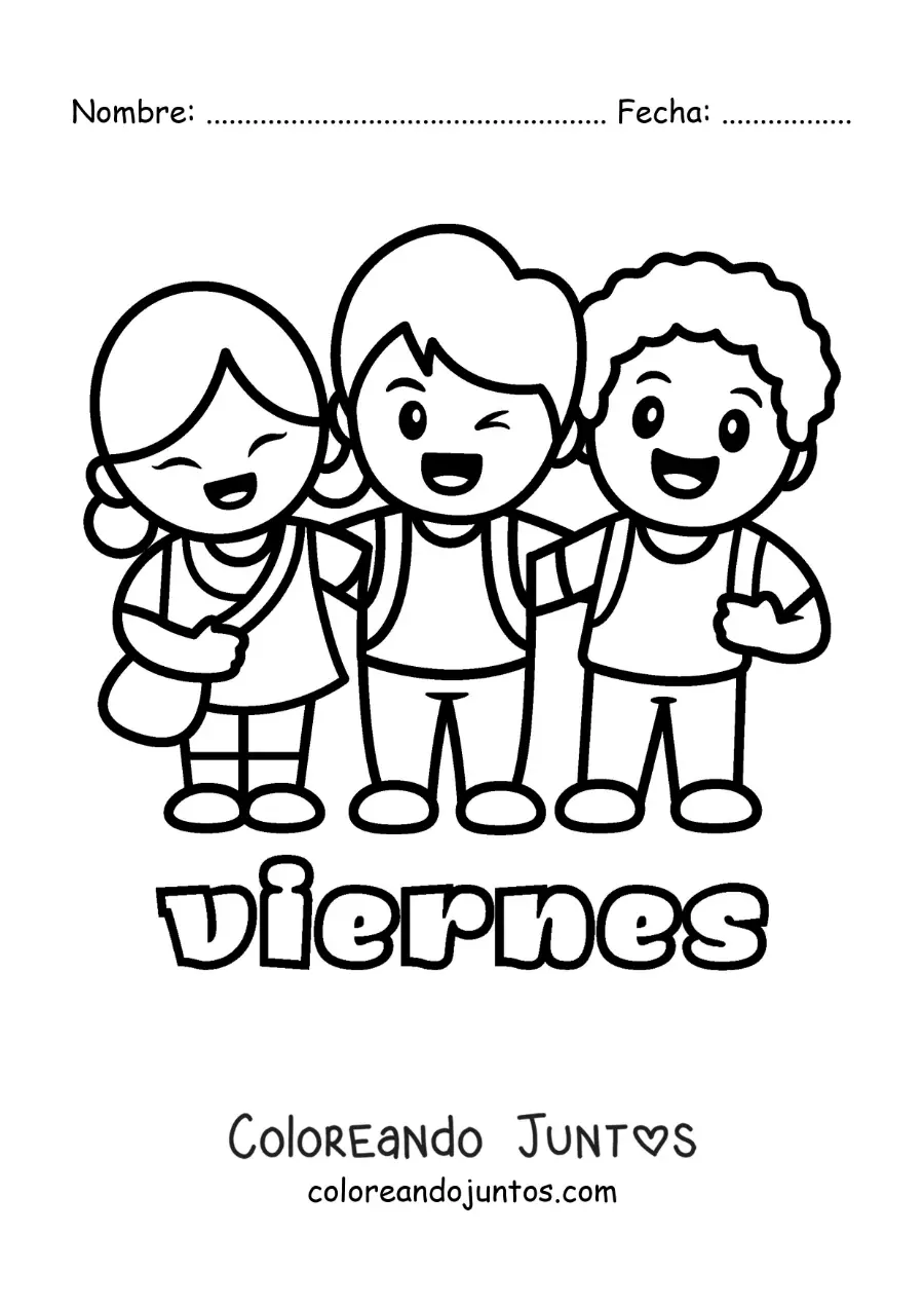 Imagen para colorear del día viernes con un grupo de amigos en el recreo
