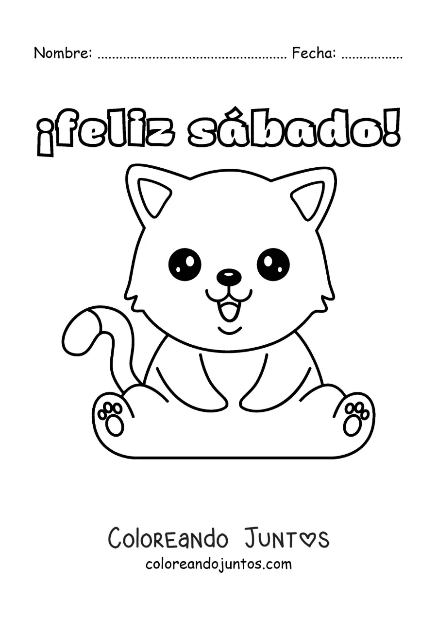 Imagen para colorear de feliz sábado con un gato tierno animado
