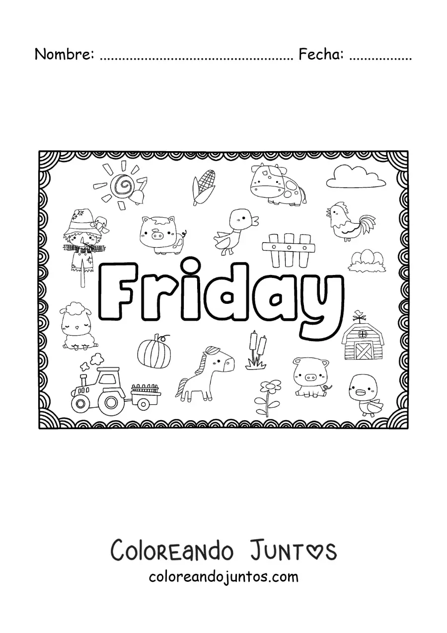 Imagen para colorear de cartel de friday con dibujos animados