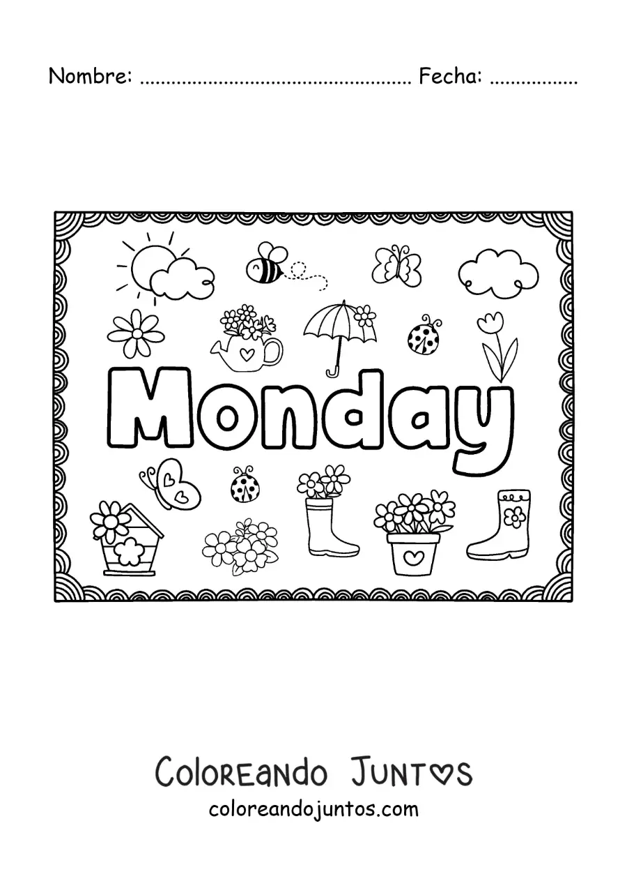 Imagen para colorear de cartel de monday con dibujos animados