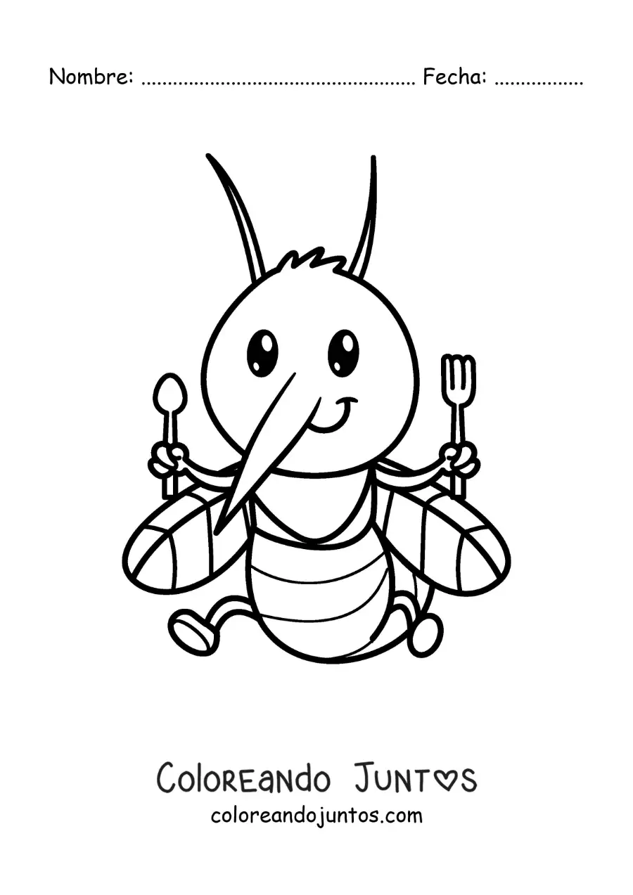 Imagen para colorear de un zancudo animado con cubiertos