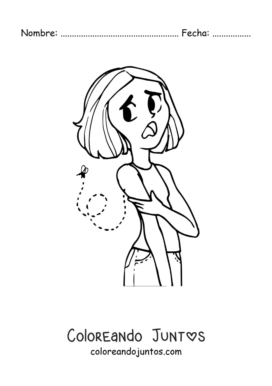 Imagen para colorear de una chica con una picada de un zancudo