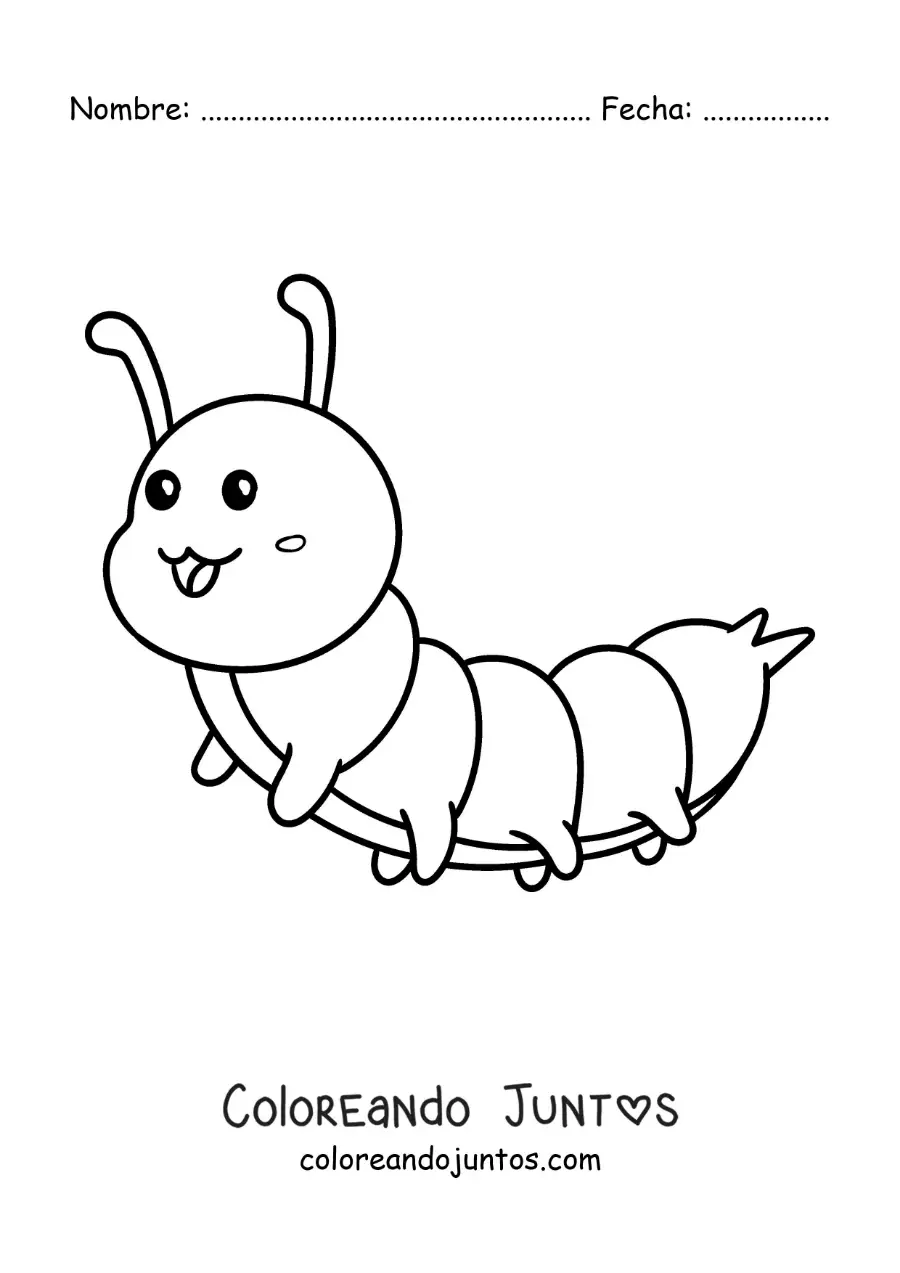 Imagen para colorear de una oruga animada kawaii