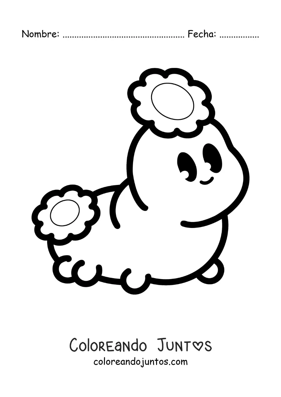 Imagen para colorear de una oruga bonita kawaii con flores