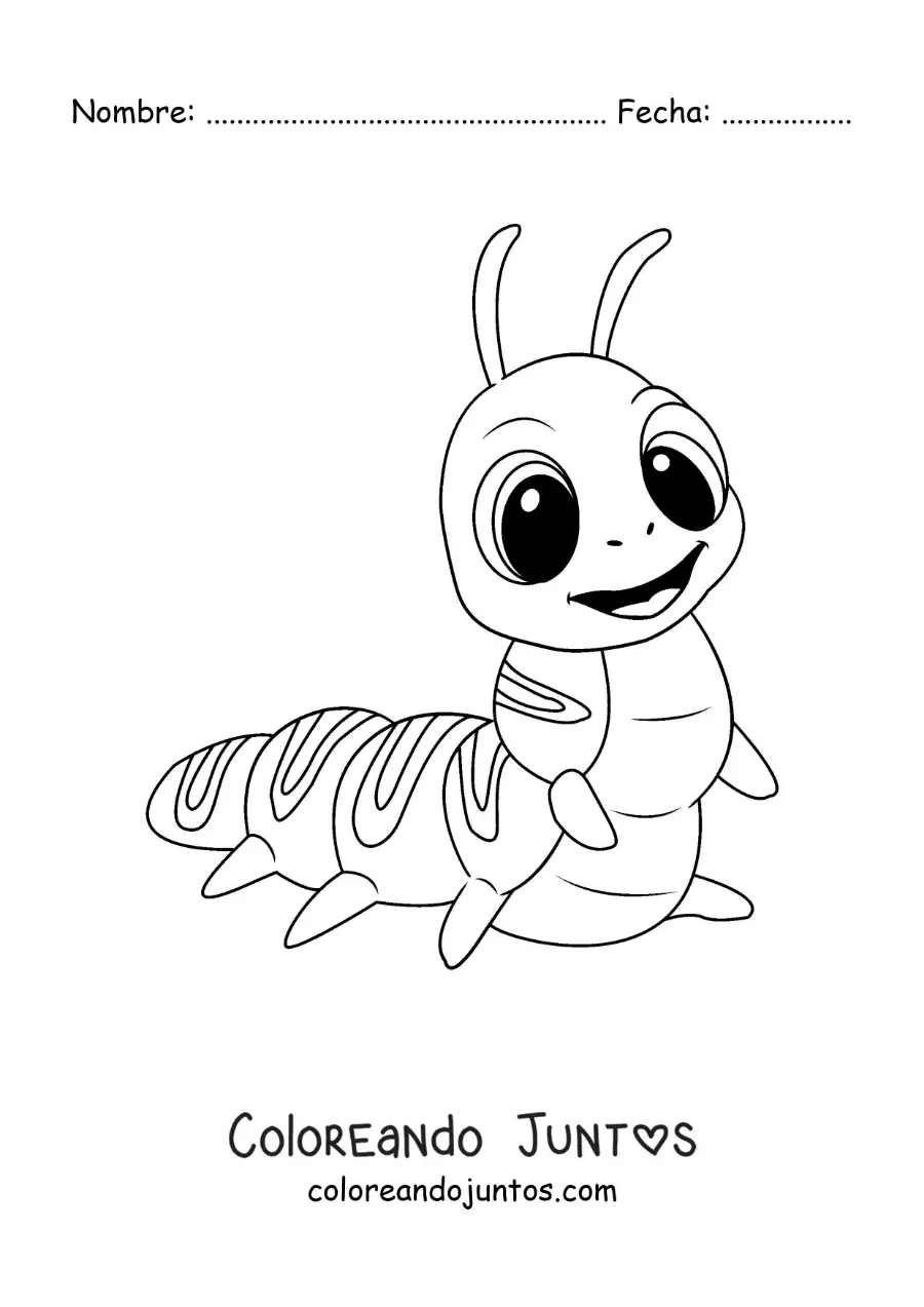 Imagen para colorear de una oruga sonriente en caricatura