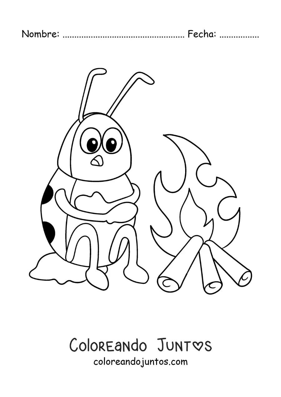Imagen para colorear de caricatura de una mariquita con frío