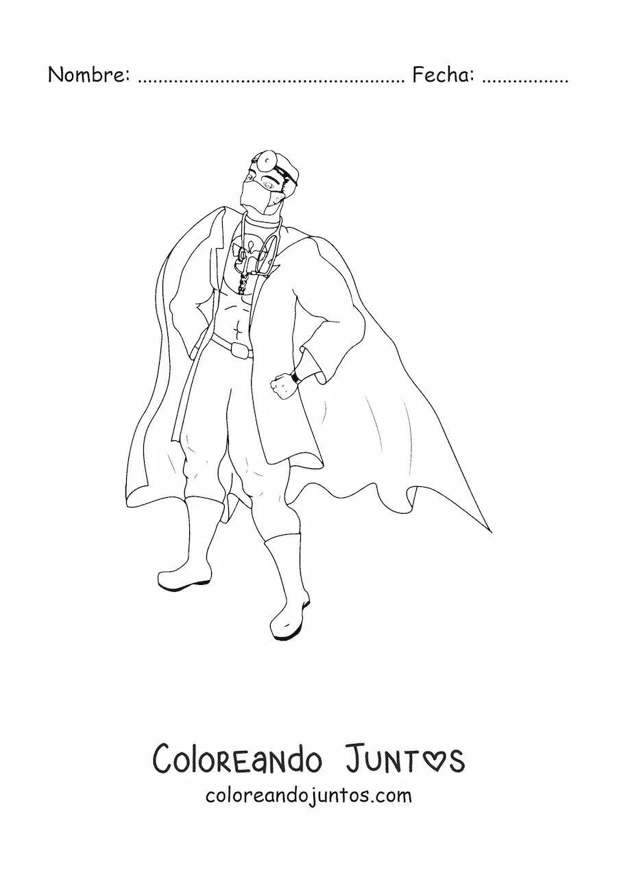 Imagen para colorear de un médico vestido de superhéroe
