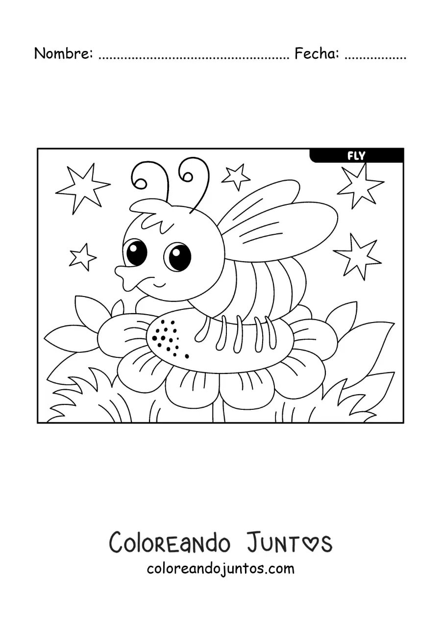 Imagen para colorear de una mosca doméstica animada en una flor