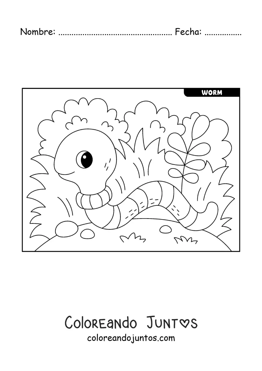 Imagen para colorear de linda lombriz de tierra animada