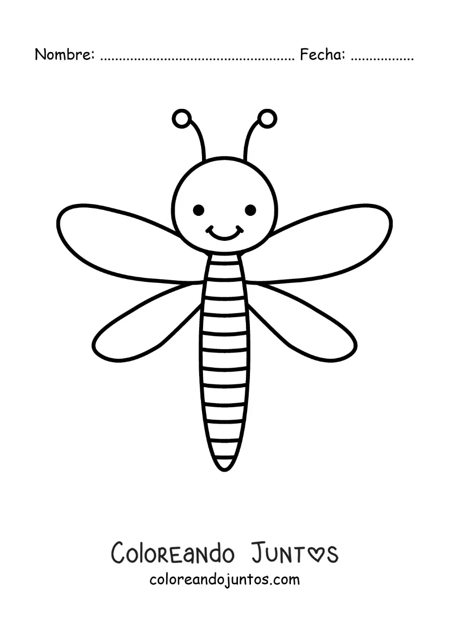 Imagen para colorear de una libélula infantil animada