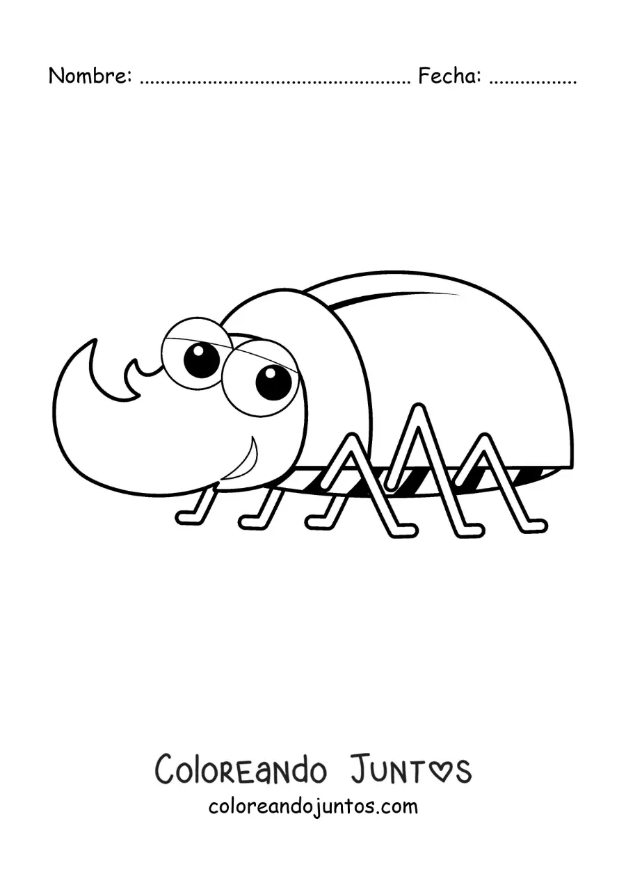 Imagen para colorear de escarabajo rinoceronte animado infantil