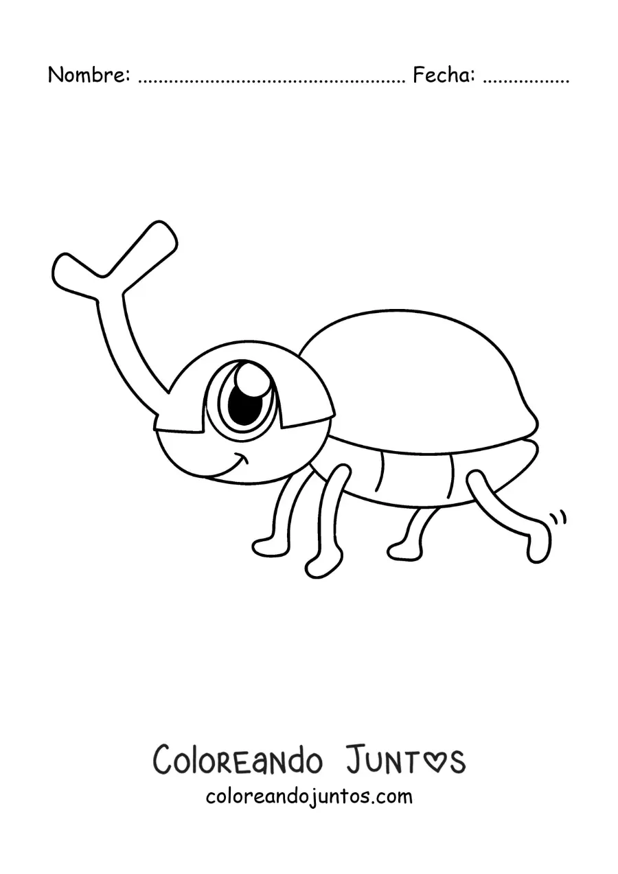Imagen para colorear de escarabajo rinoceronte kawaii animado