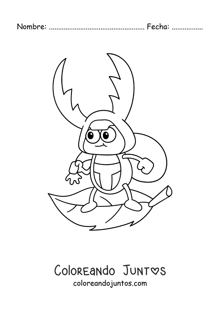 Imagen para colorear de un escarabajo ciervo animado gracioso