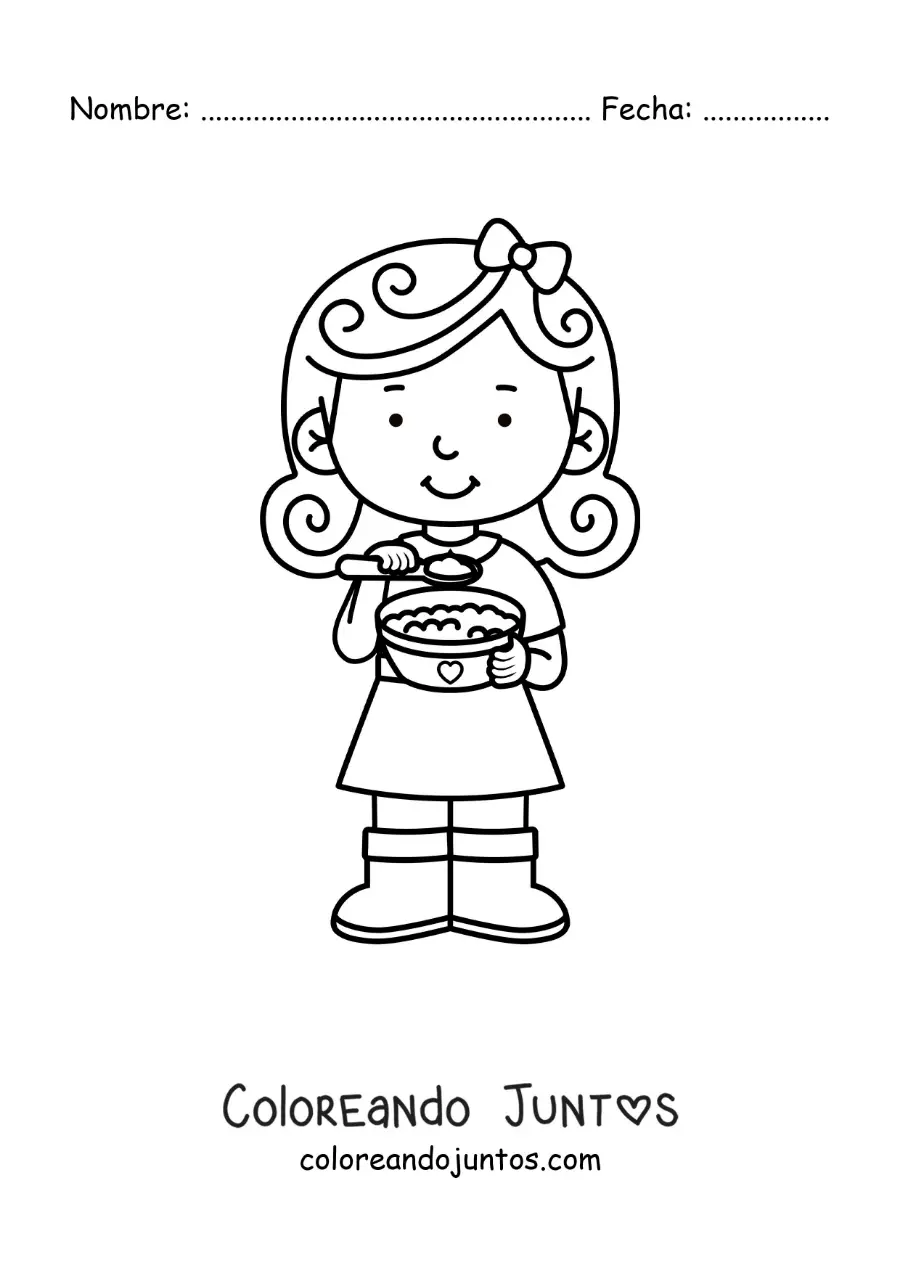 Imagen para colorear de Ricitos de Oro comiendo avena
