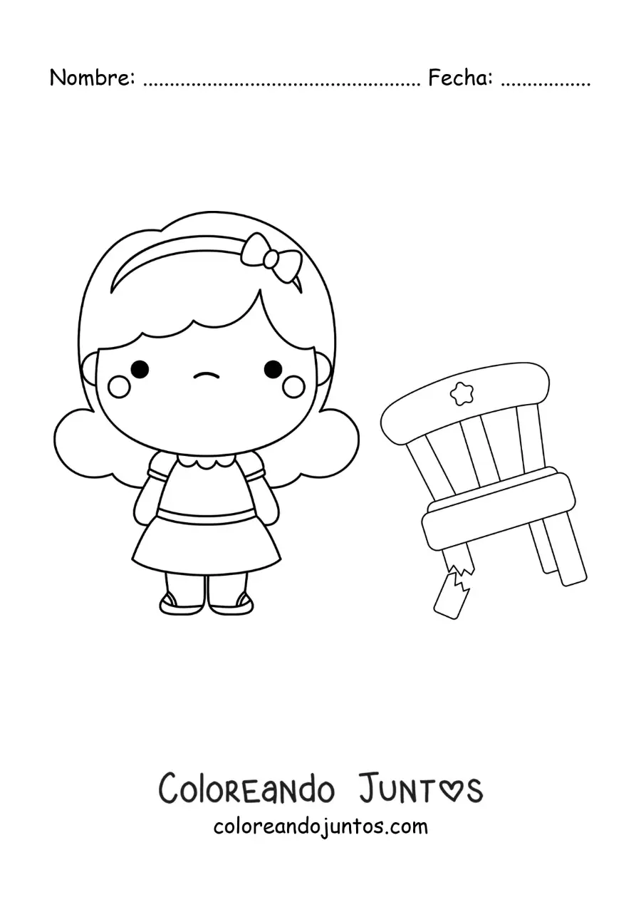Imagen para colorear de Ricitos de Oro y la silla rota
