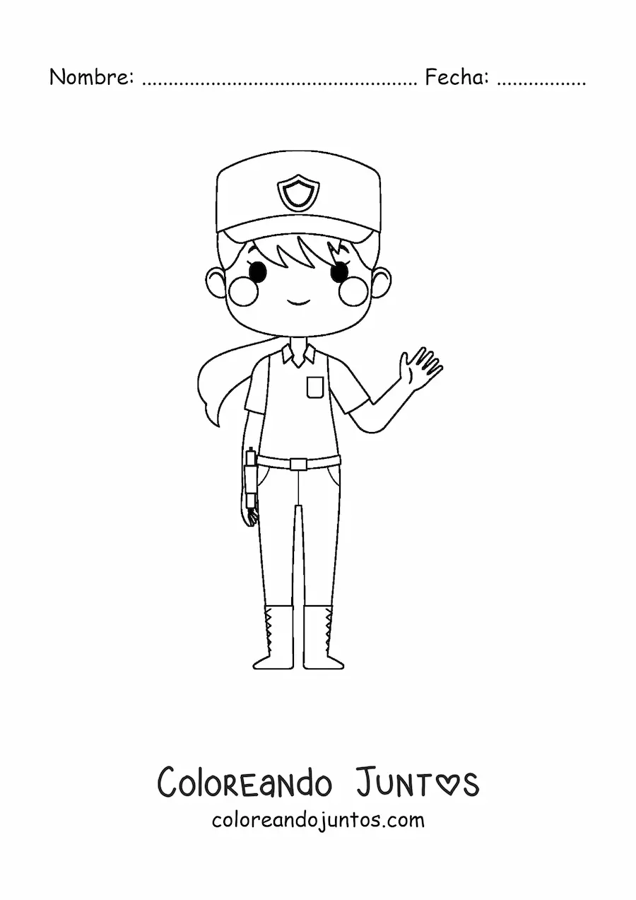 Imagen para colorear de una mujer policía animada kawaii