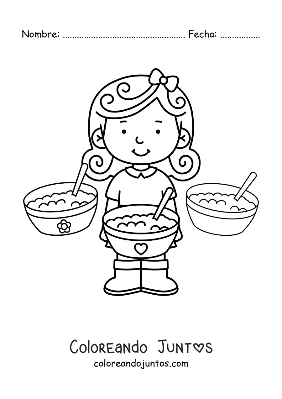Imagen para colorear de Ricitos de Oro y los platos de avena de los tres osos