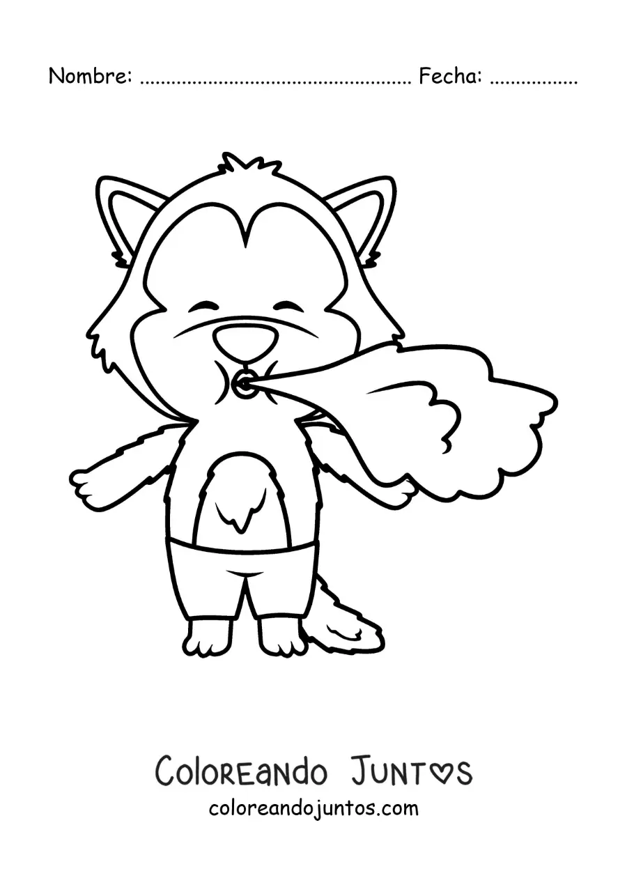 Imagen para colorear de el lobo feroz soplando para derribar las casas de los cerditos