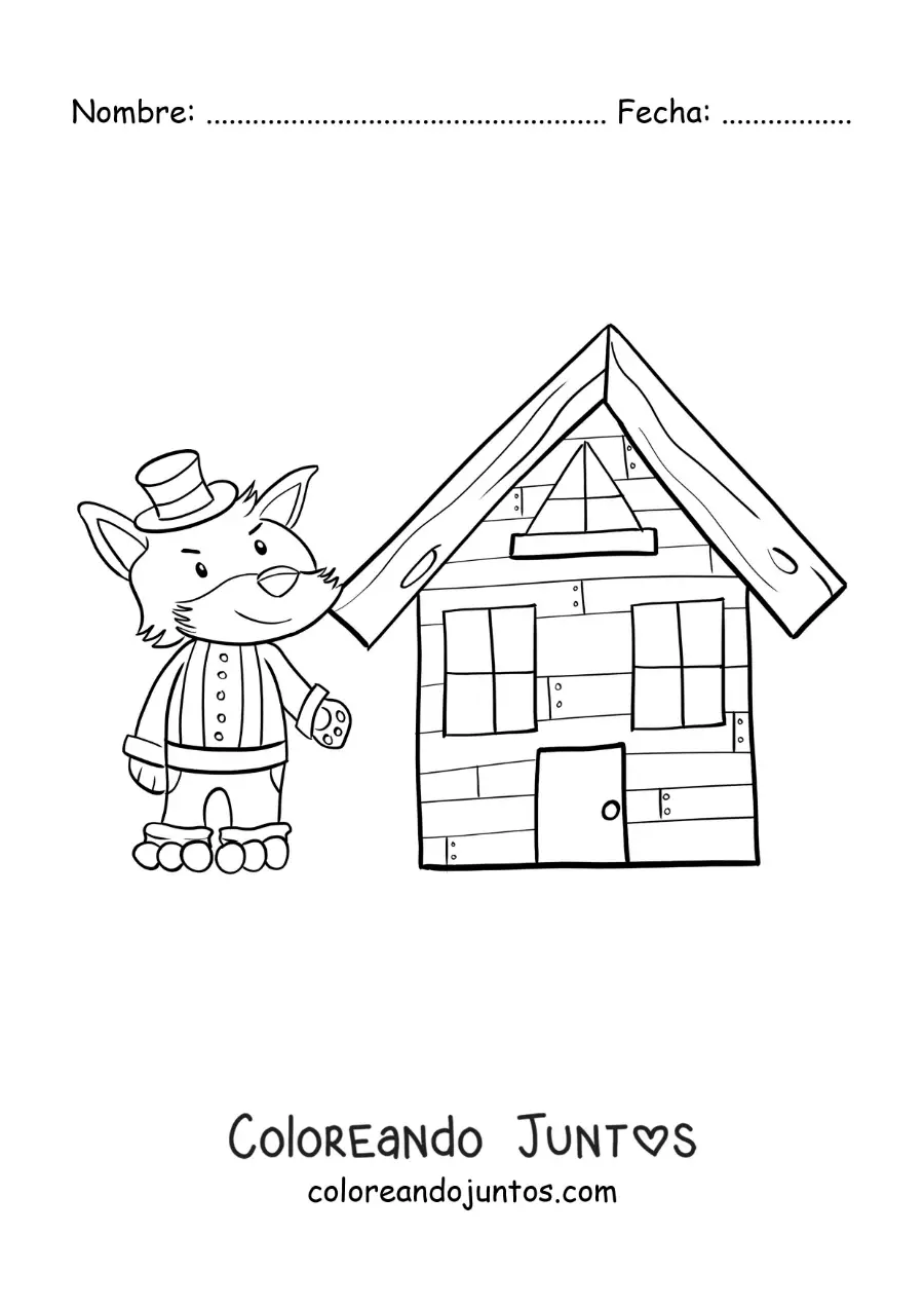 Imagen para colorear de el lobo feroz y la casa de ladrillos