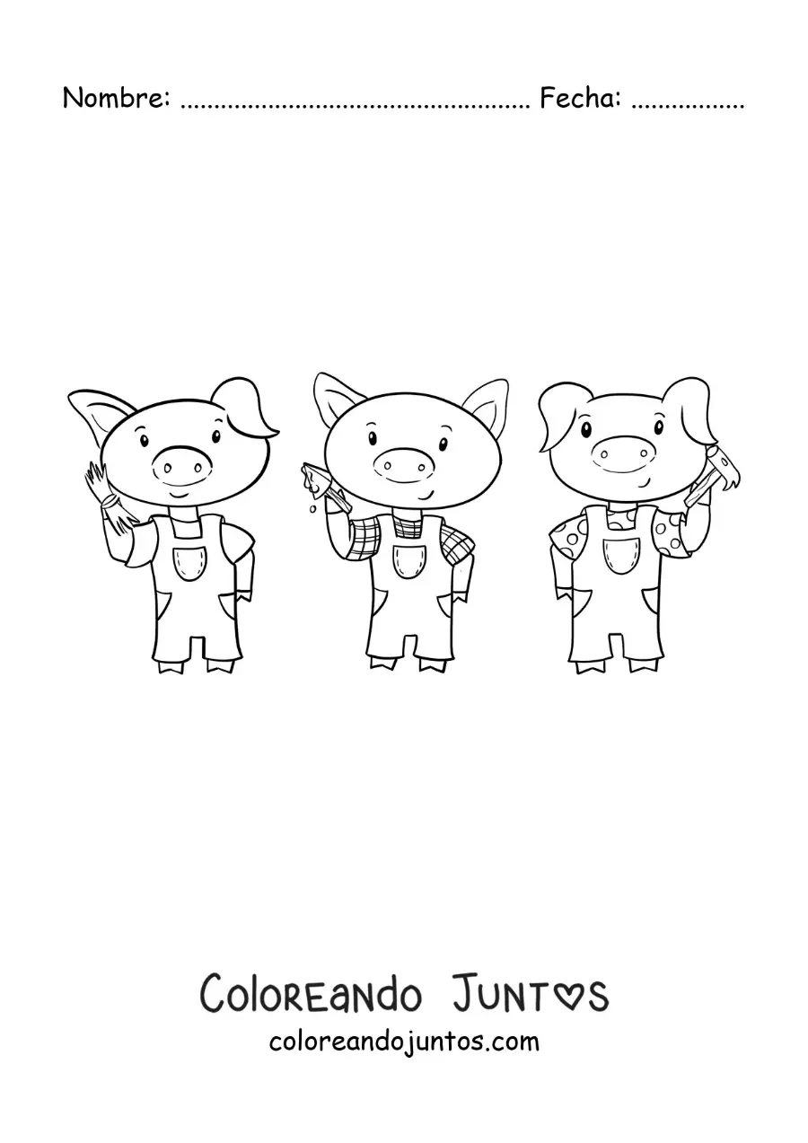 Imagen para colorear de los tres cochinitos animados