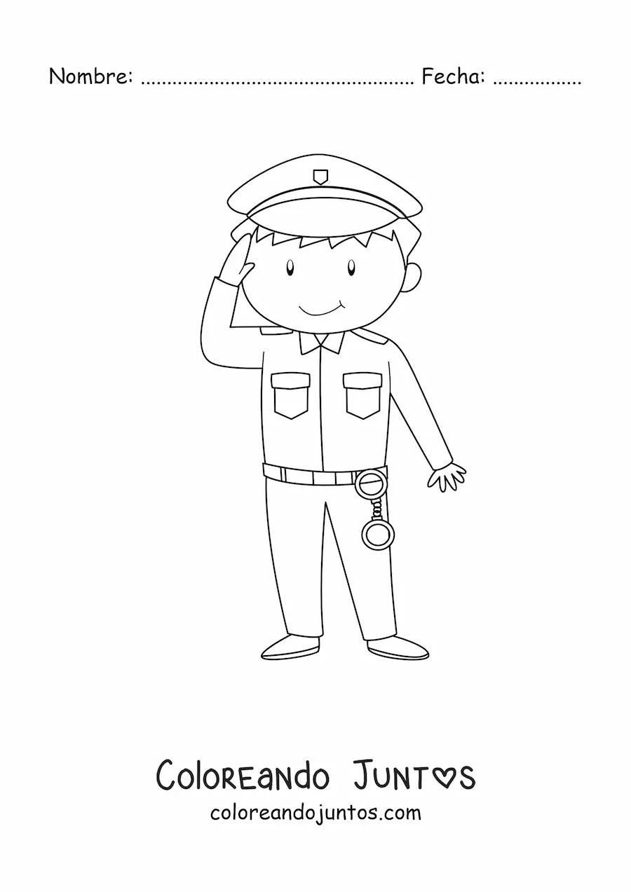 Imagen para colorear de un policía uniformado animado