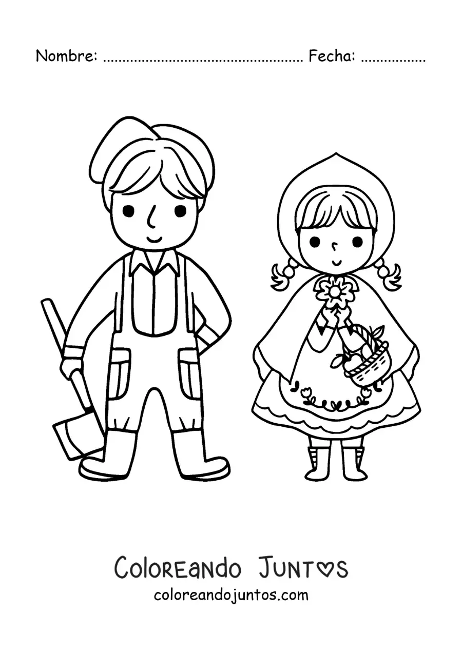 Imagen para colorear de Caperucita Roja y el leñador