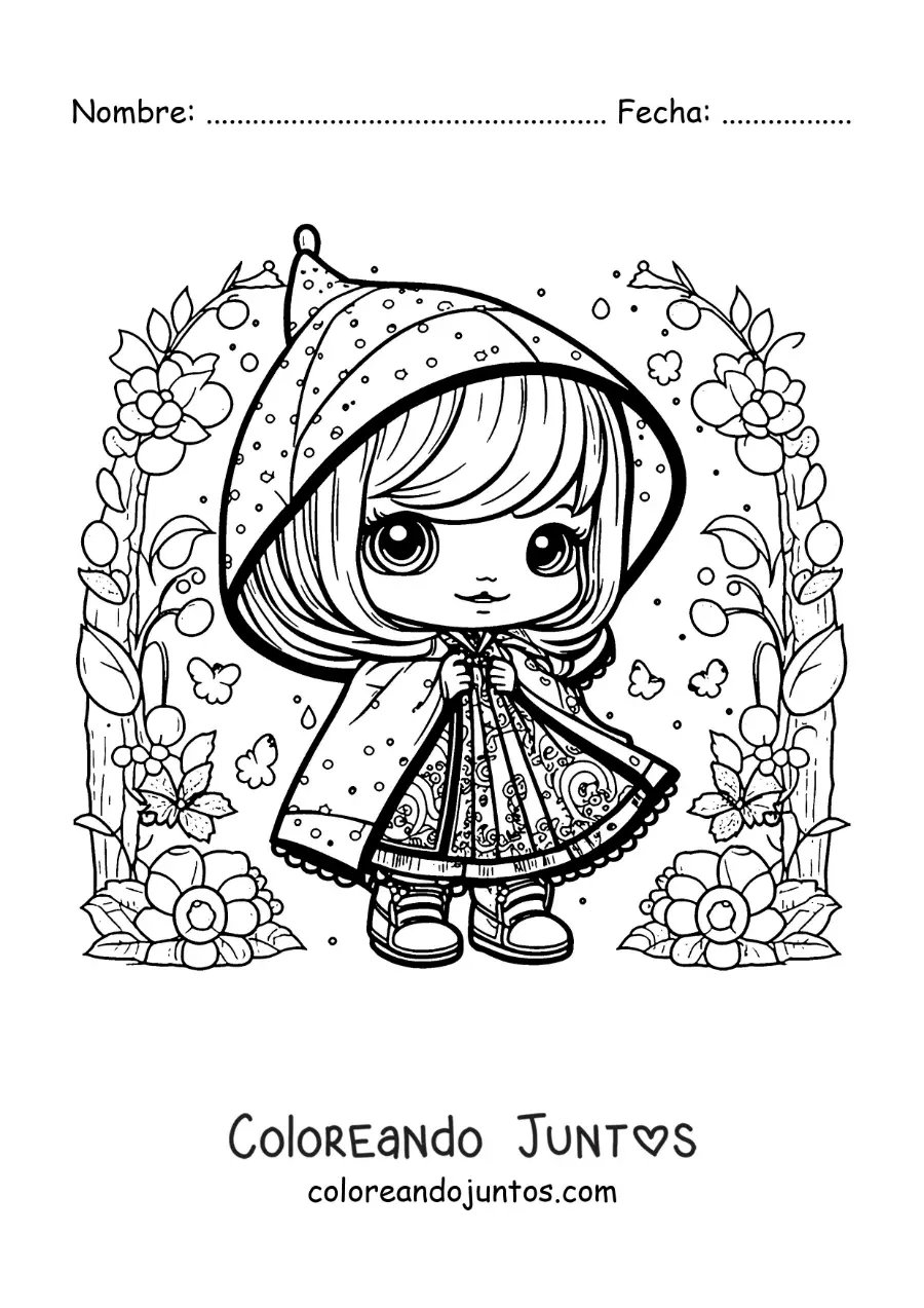 Imagen para colorear de Caperucita Roja kawaii