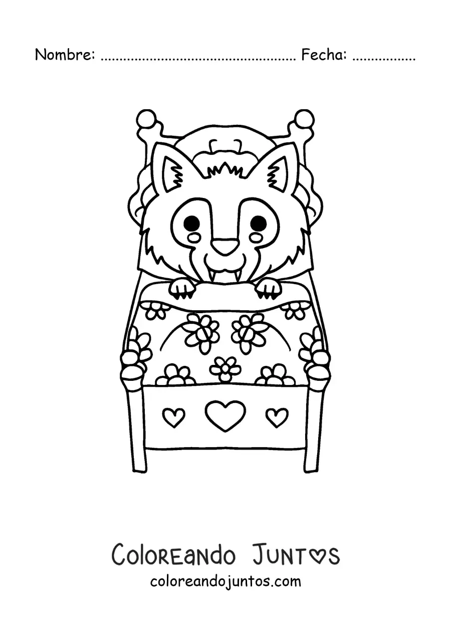 Imagen para colorear de el lobo feroz disfrazado de abuela