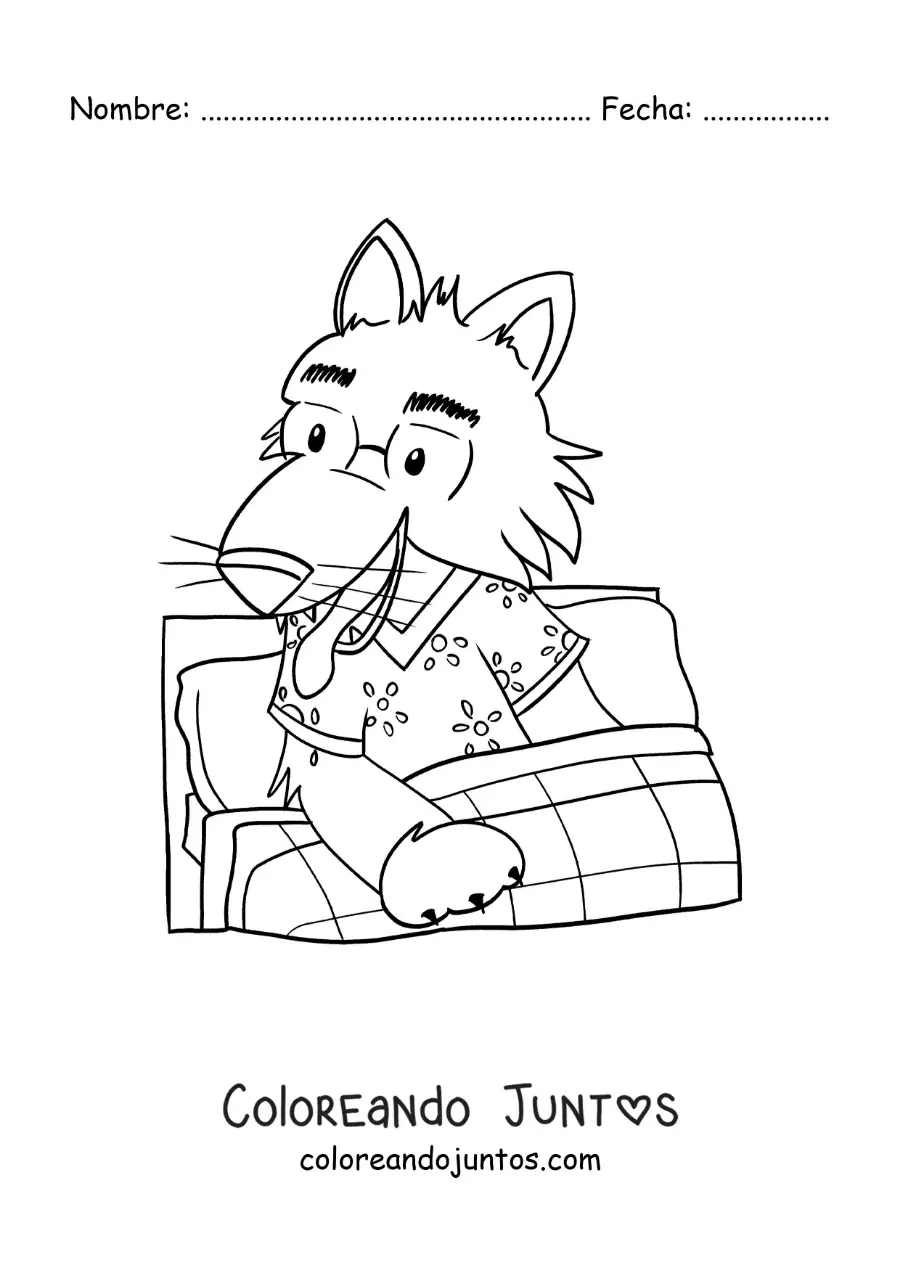 Imagen para colorear de lobo feroz animado disfrazado de abuelita