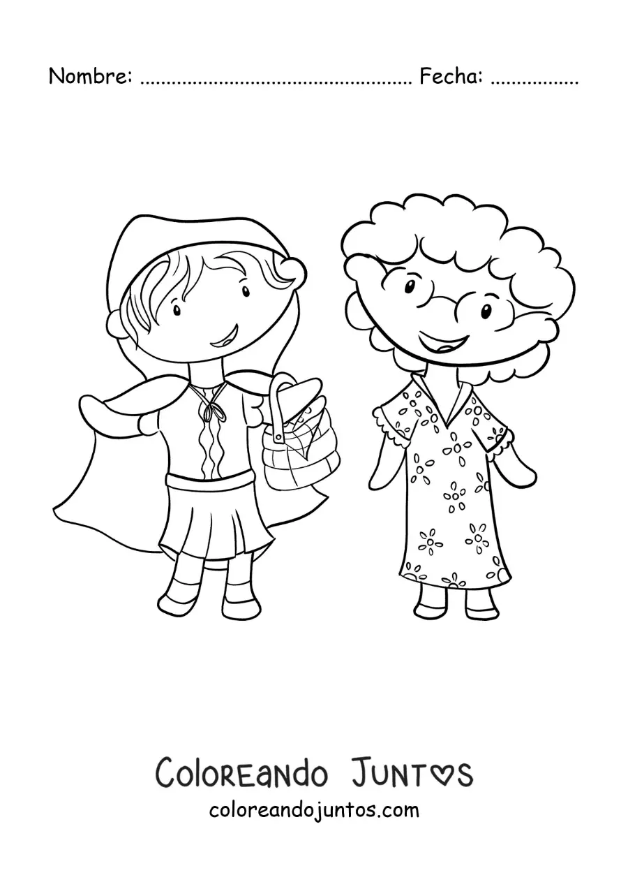 Imagen para colorear de Caperucita Roja llevando flores a su abuelita