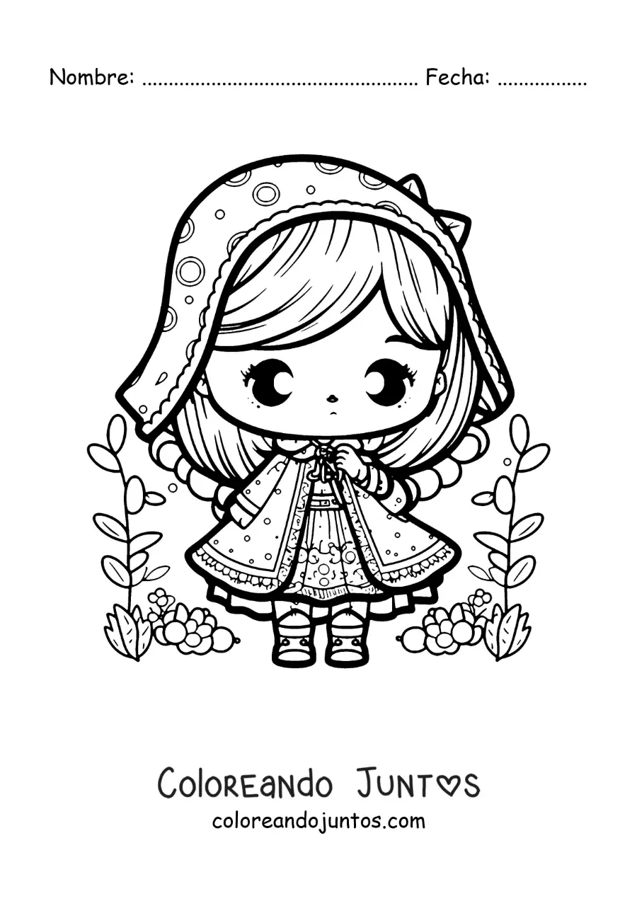 Imagen para colorear de la Caperucita Roja kawaii fácil