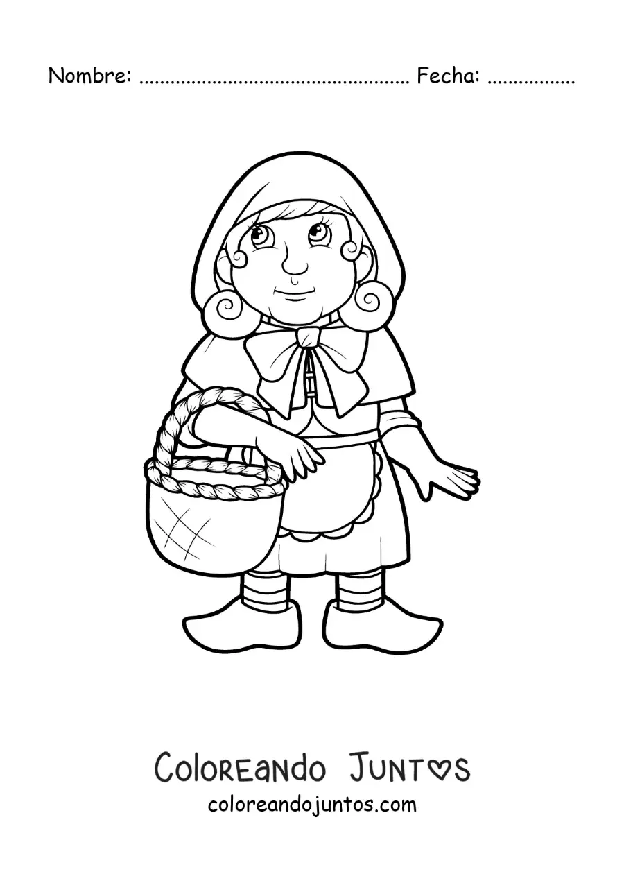 Imagen para colorear de Caperucita Roja con una canasta