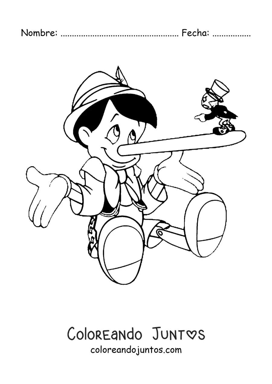 Imagen para colorear de Pinocho y Pepe Grillo