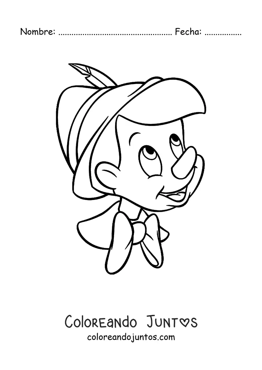 Imagen para colorear de cara de Pinocho fácil