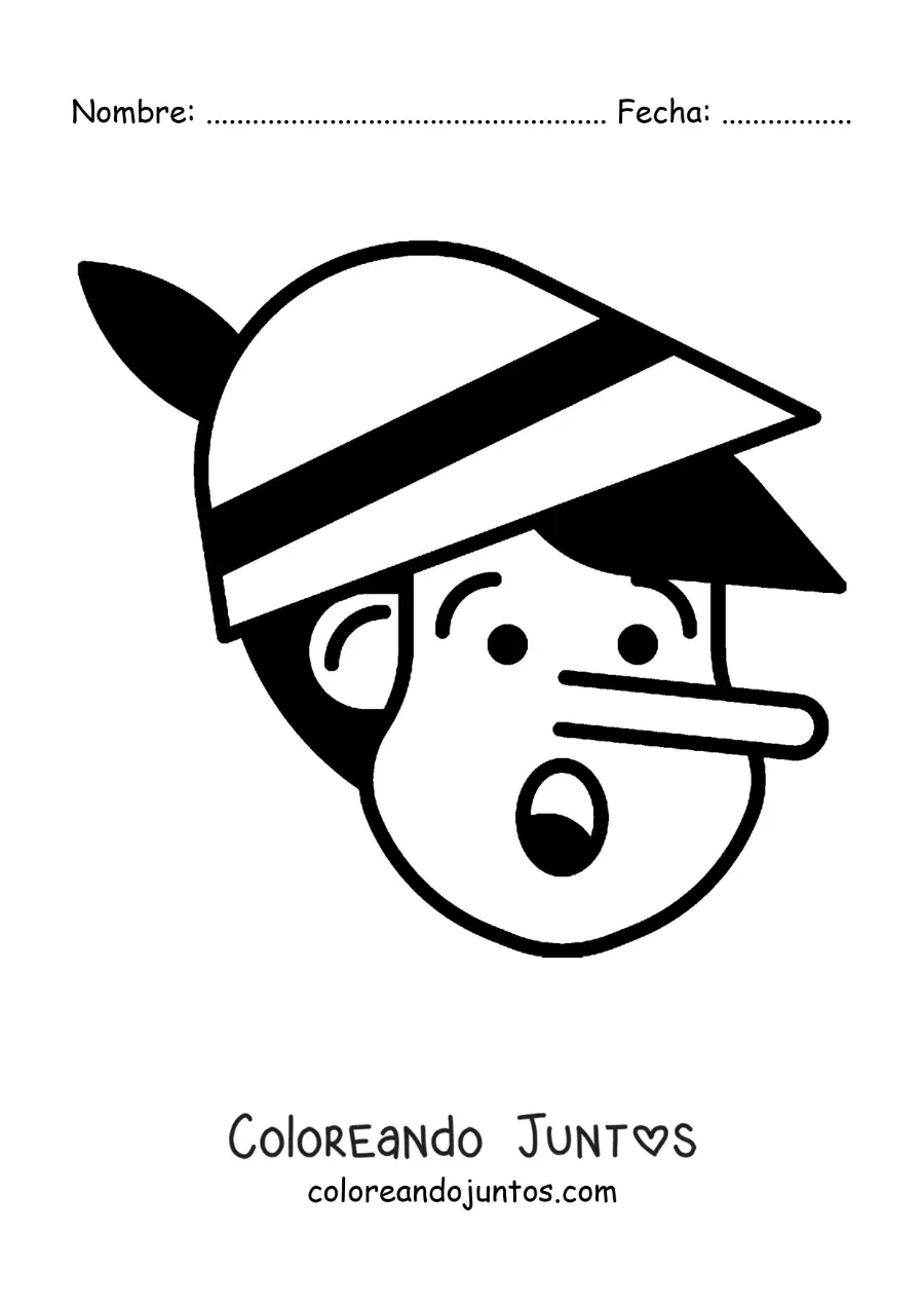 Imagen para colorear de cara de Pinocho con la nariz grande