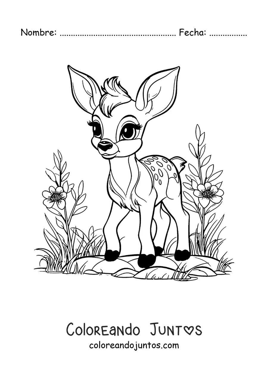 Imagen para colorear de Bambi kawaii caminando