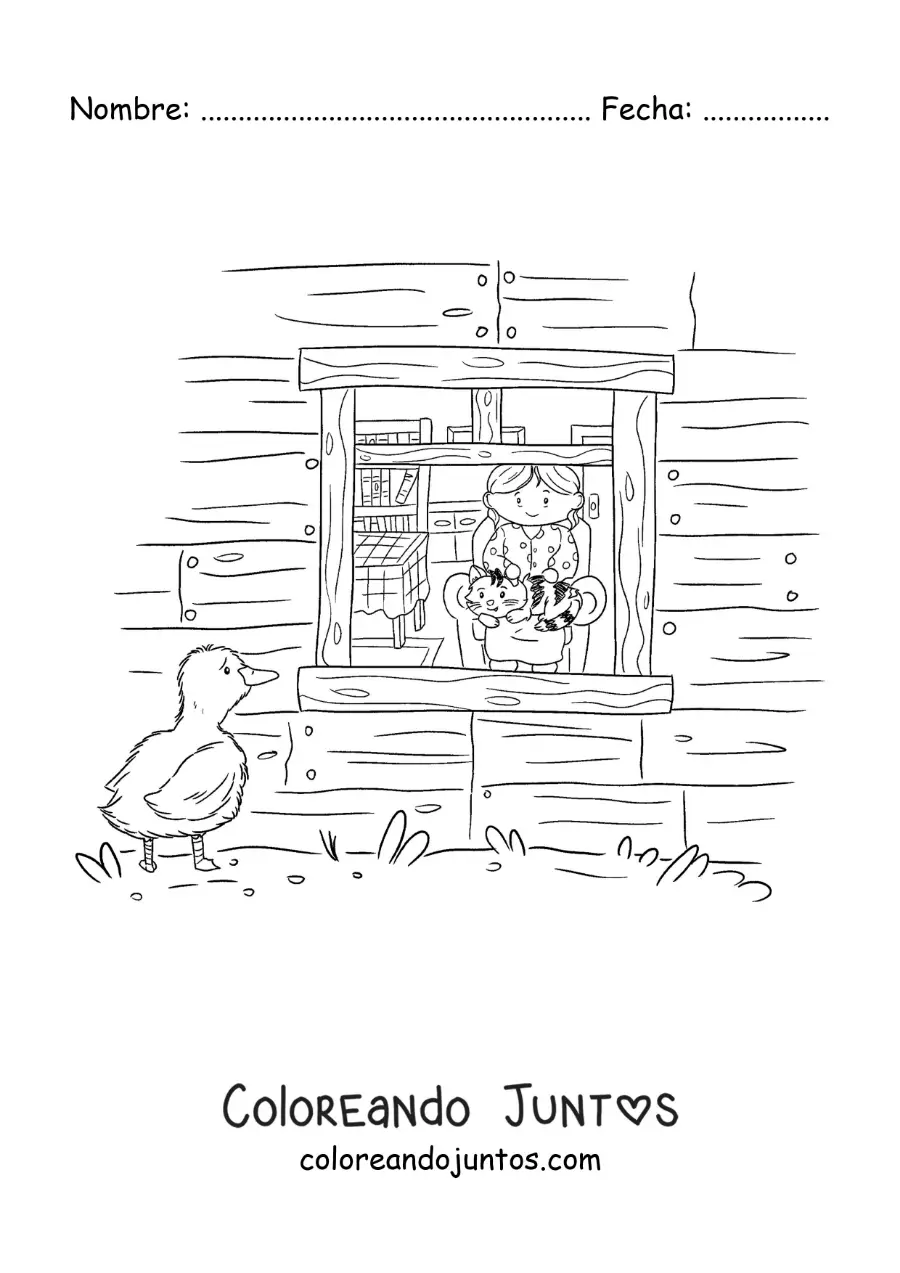 Imagen para colorear de el Patito Feo viendo a través de la ventana