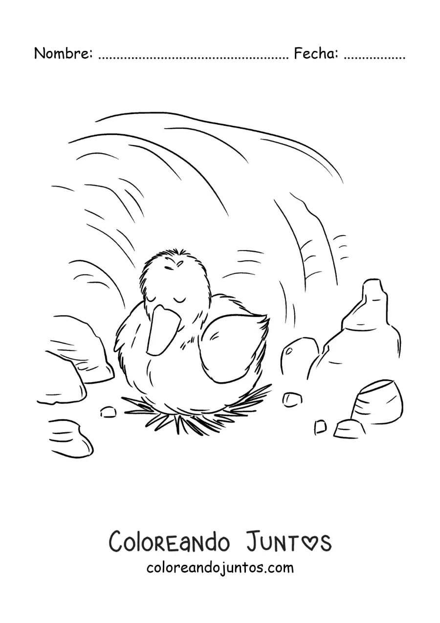 Imagen para colorear de el Patito Feo durmiendo solo