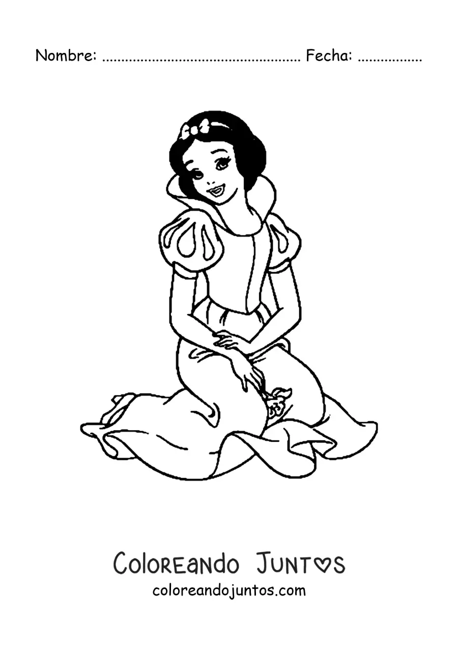 Imagen para colorear de Blancanieves sentada