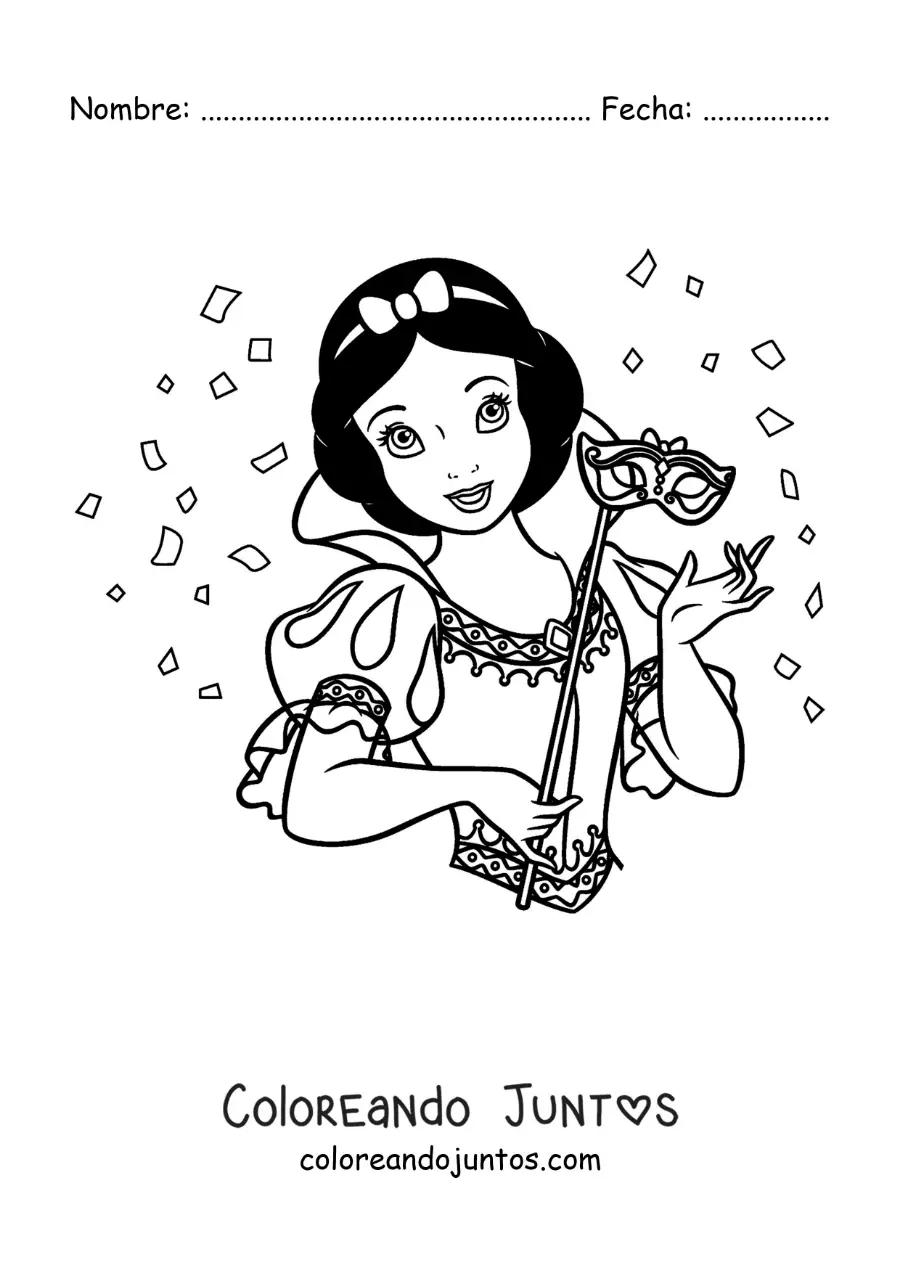 Imagen para colorear de Blancanieves con una máscara