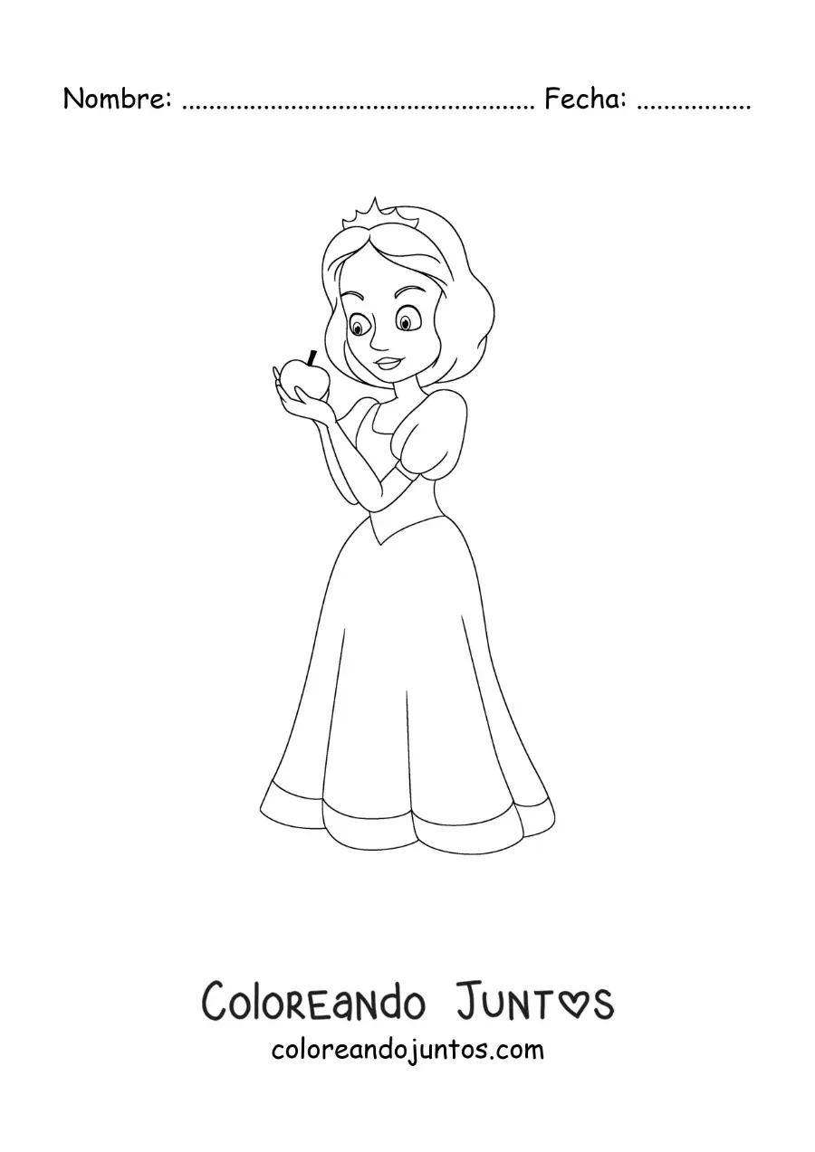 Imagen para colorear de Blancanieves mordiendo la manzana