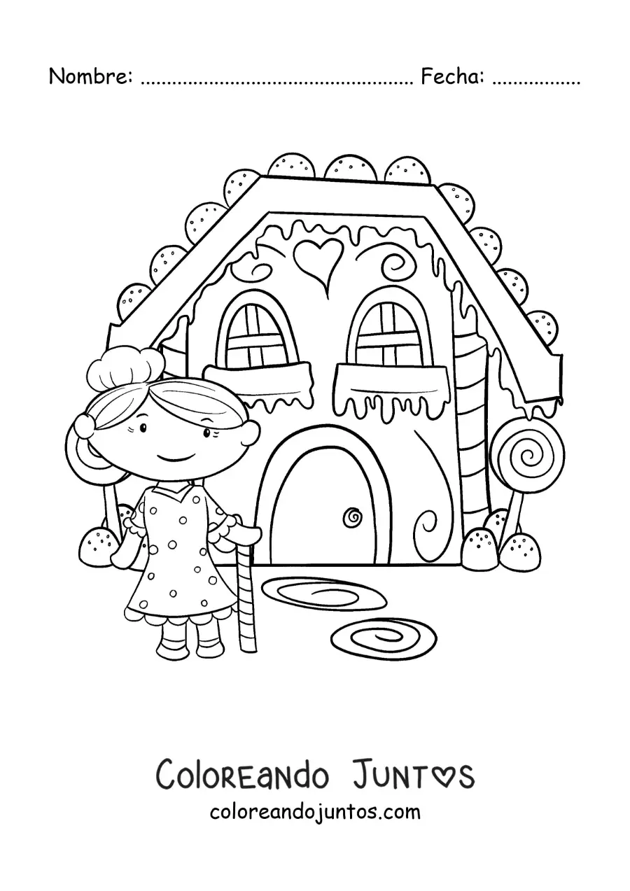 Imagen para colorear de la bruja de Hansel y Gretel en su casa